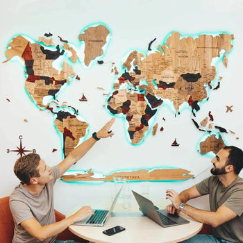 3D Solid Wooden World Maps