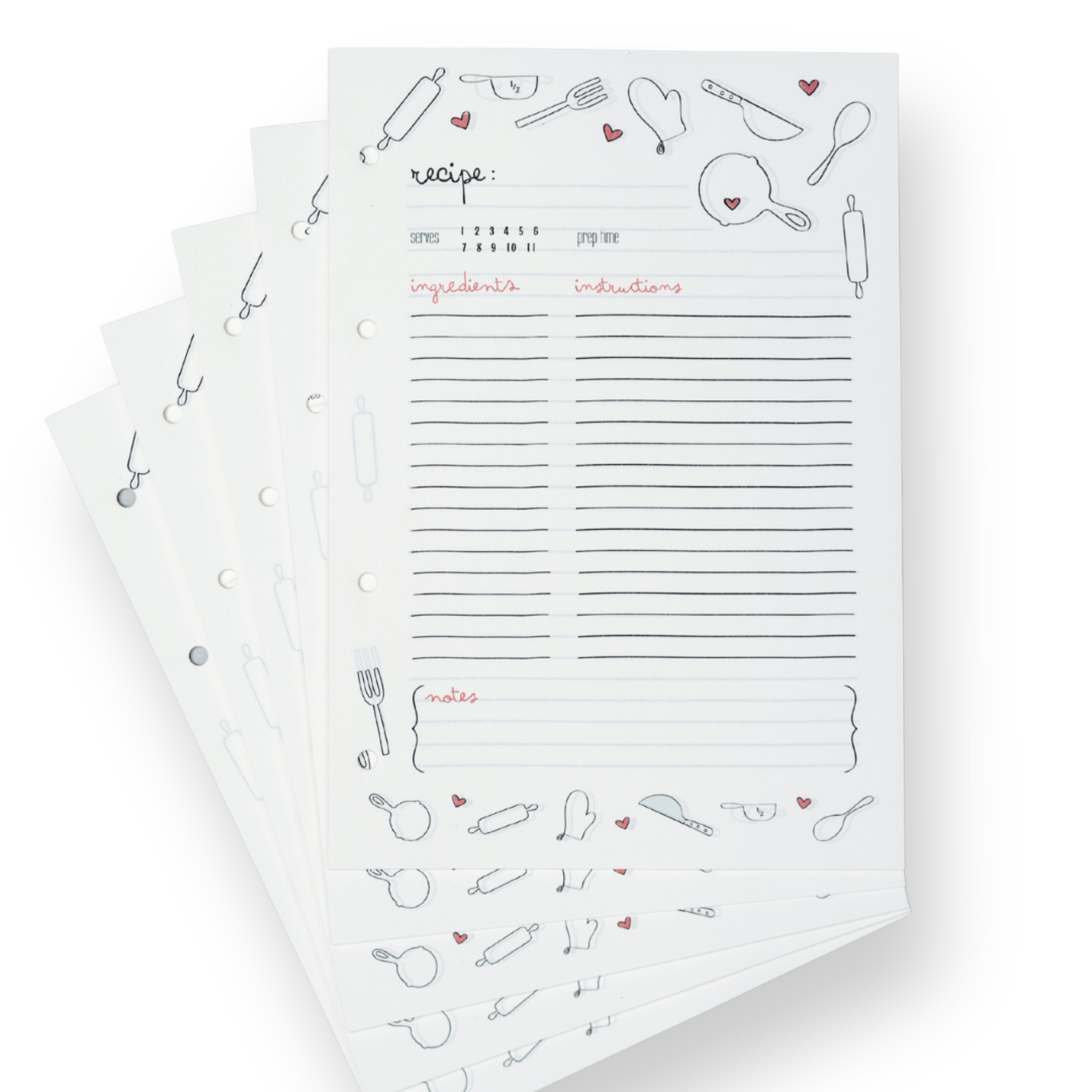 Zusätzliches Papier für das Rezeptbuch