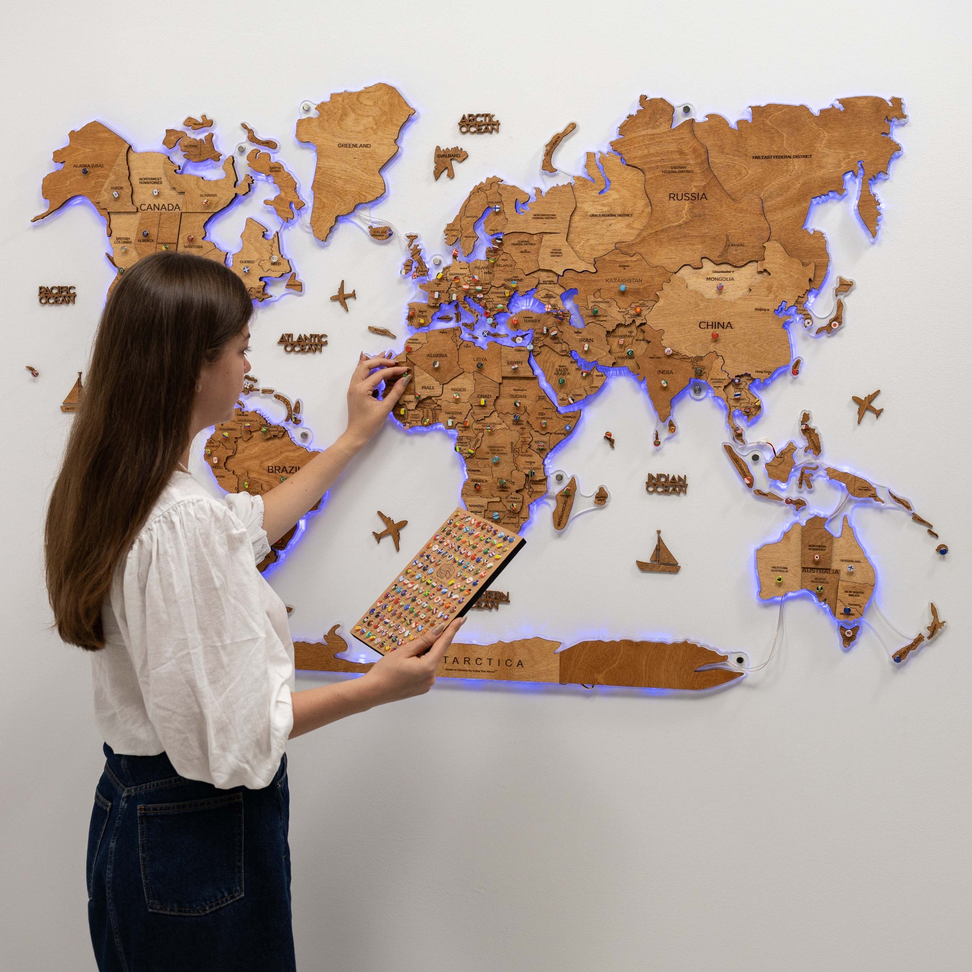 wooden travel world map