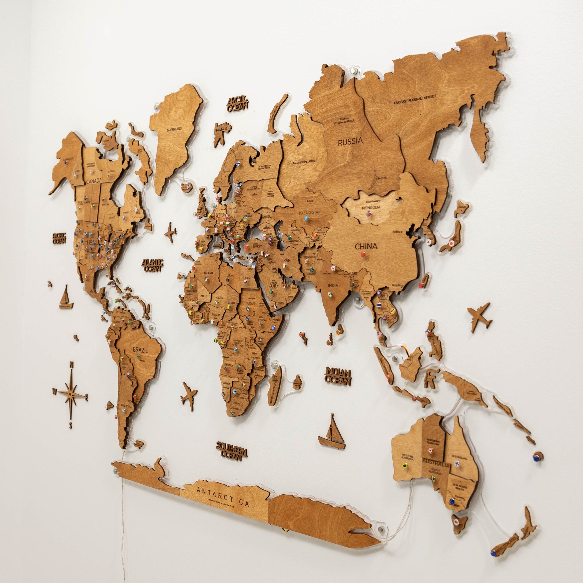 wooden travel world map