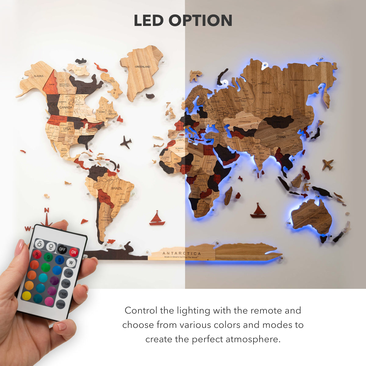 wooden led world map