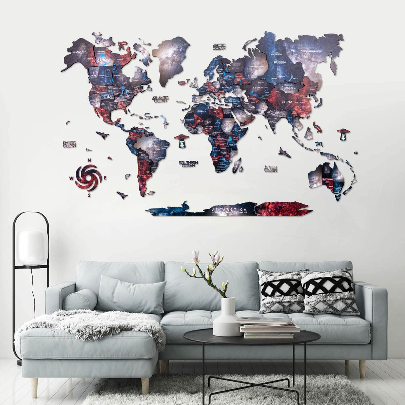 wood bright world map