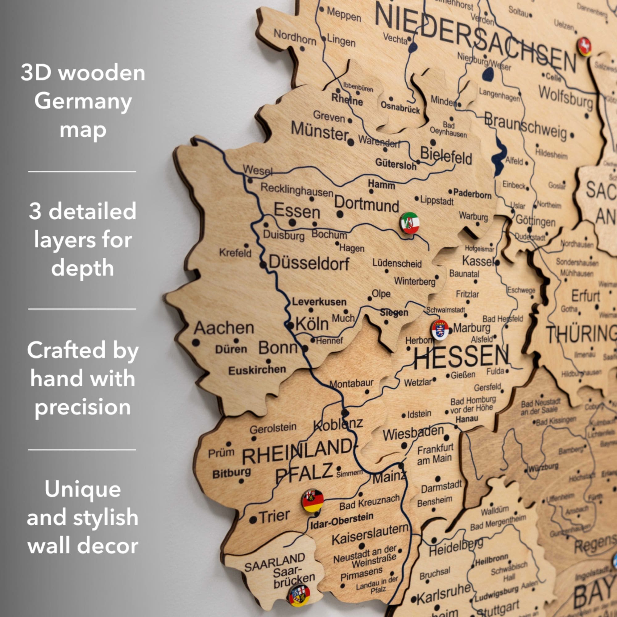 3D Germany Wooden Map Gold options