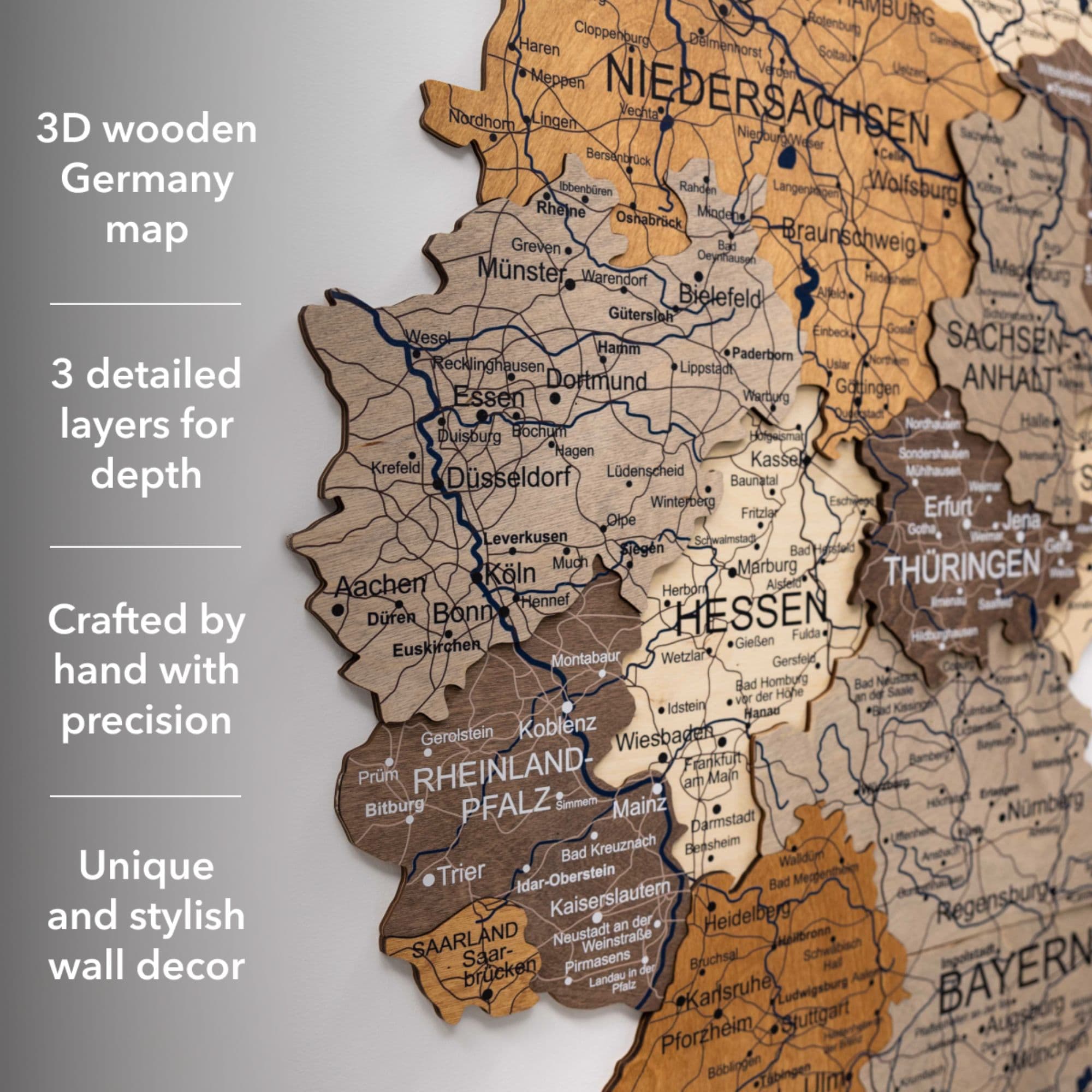 3D Germany Wooden Map Multicolor options