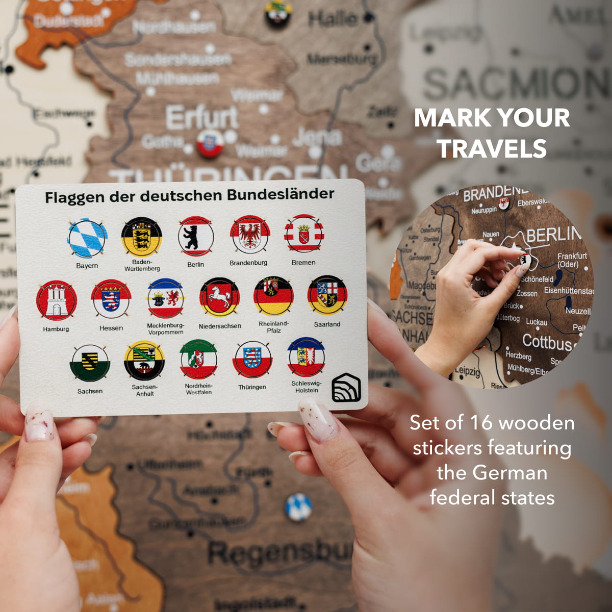 3D LED Germany Wooden Map 3.0 Multicolor pins