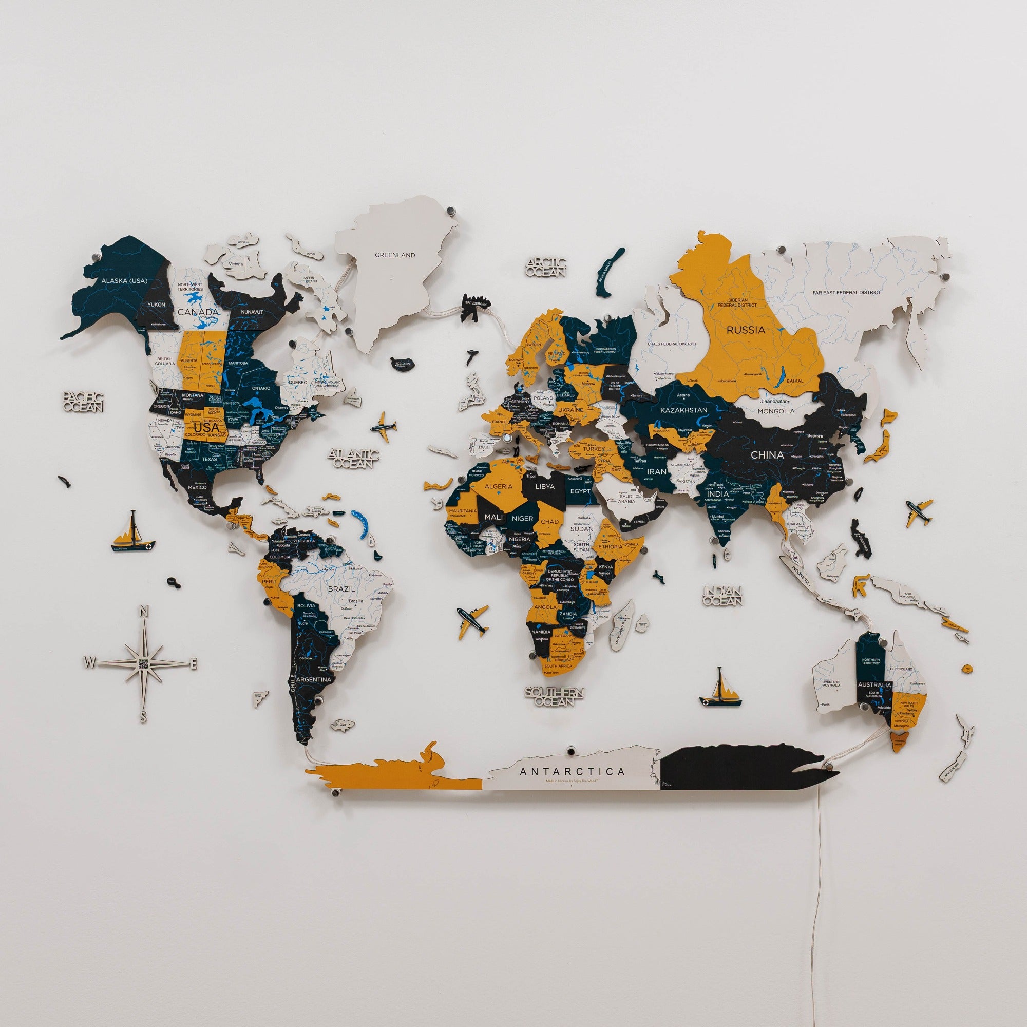 World map puzzle on a white background