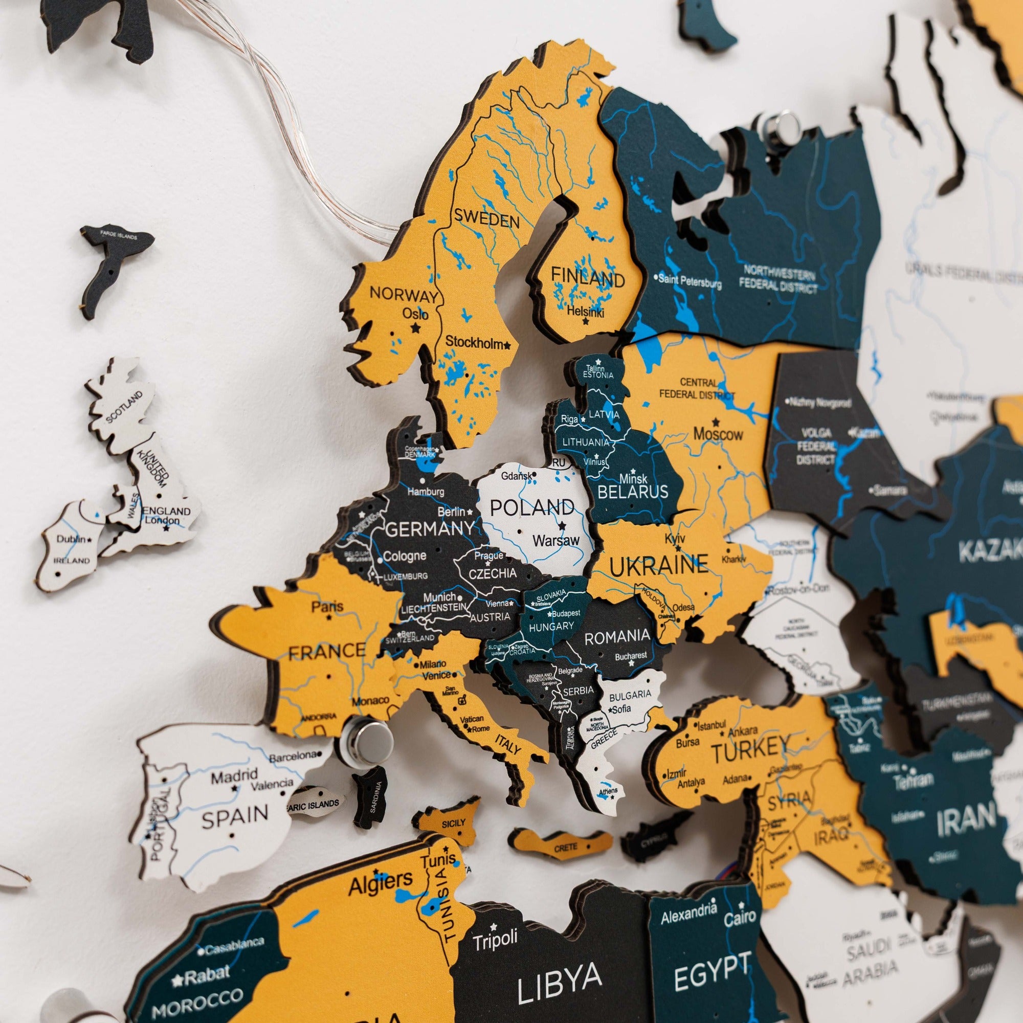 World map puzzle pieces on a white background