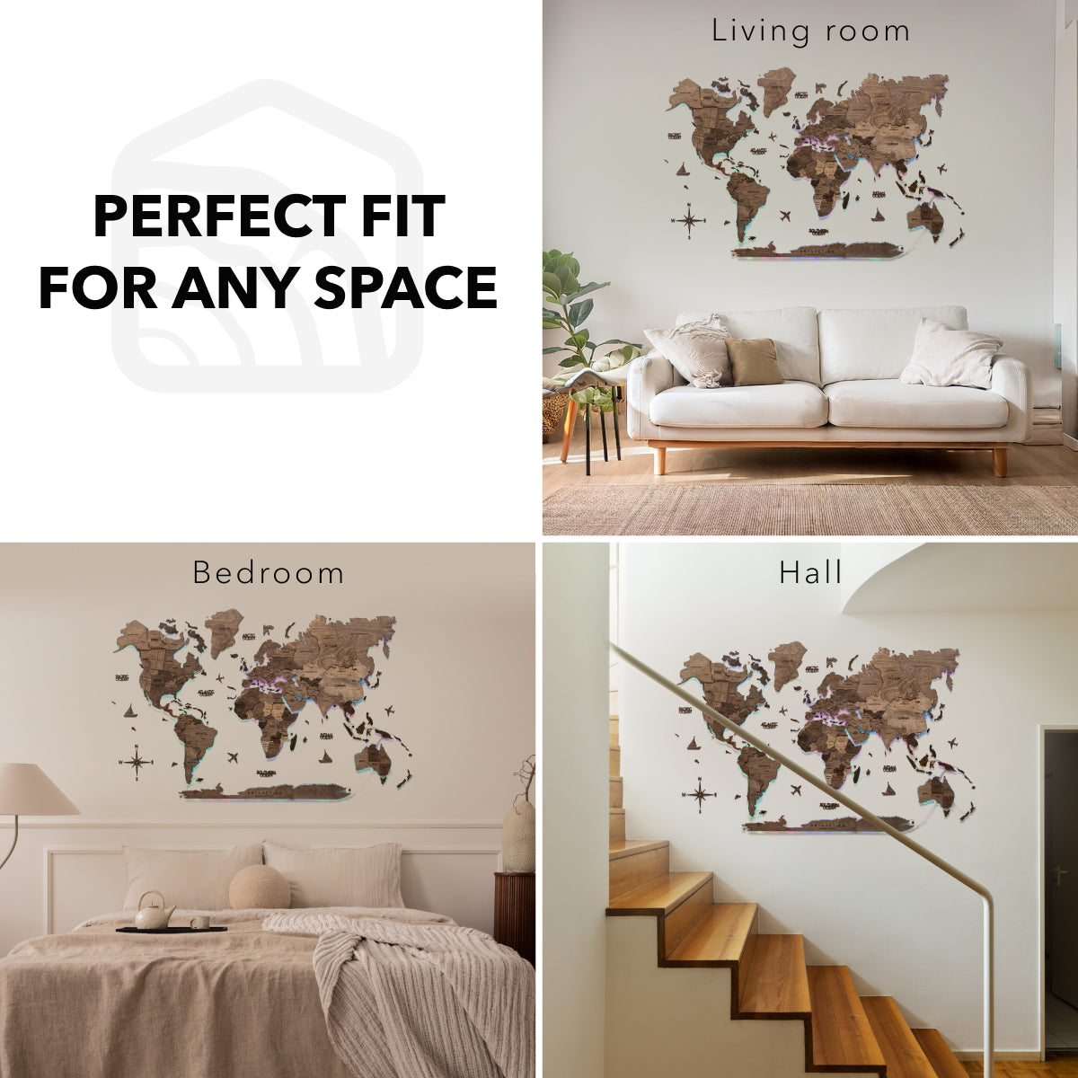 3D LED Wooden World Map 2.0 Dark Walnut fit