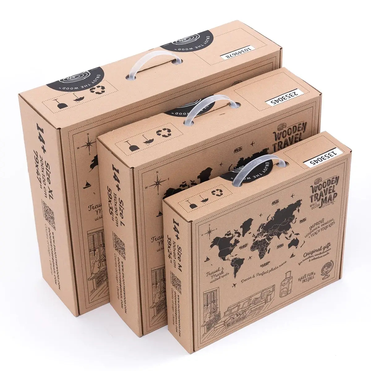 3D LED Wooden World Map 2.0 Gold boxes