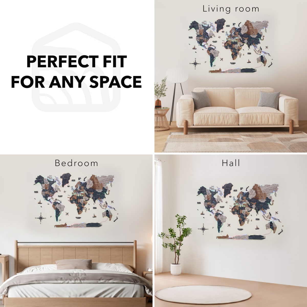 3D LUMINOUS LED Wooden World Map 2.0 Mystery fit