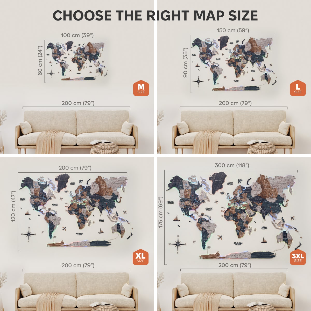3D LUMINOUS LED Wooden World Map 2.0 Mystery size
