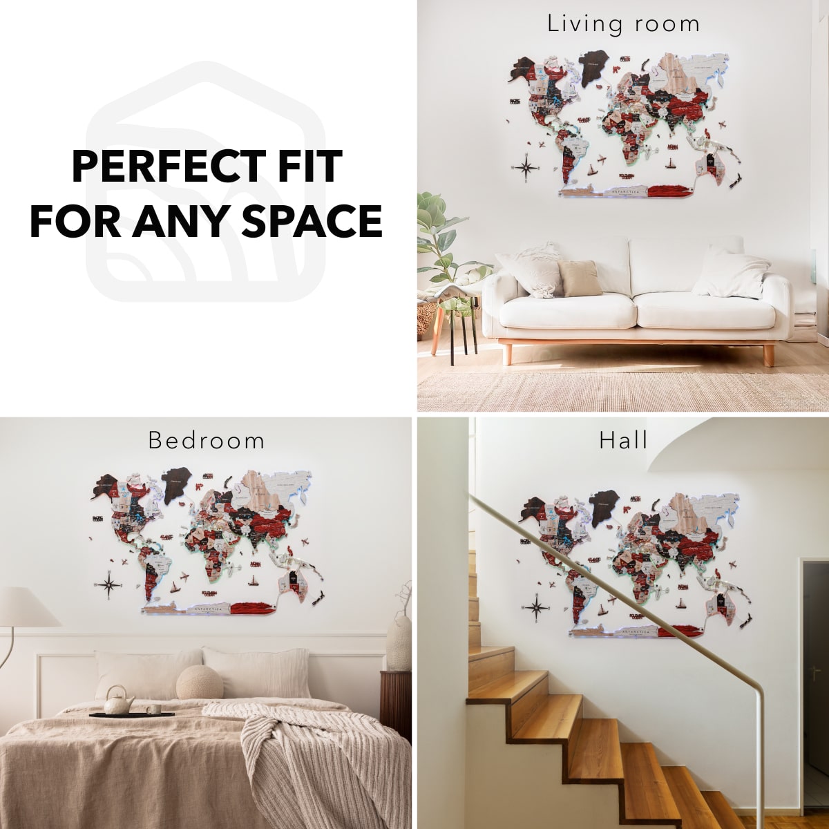 3D LUMINOUS LED Wooden World Map 2.0 Urban fit