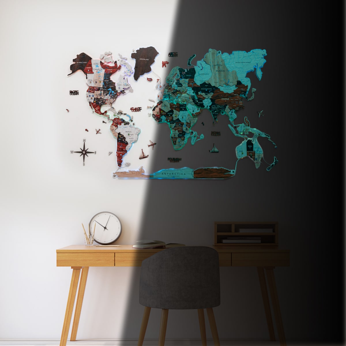 3D LUMINOUS LED Wooden World Map 2.0 Urban 2