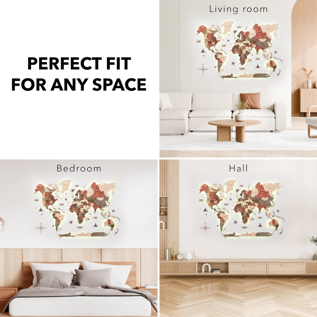 3D LED Wooden World Map 3.0 Fusion fit
