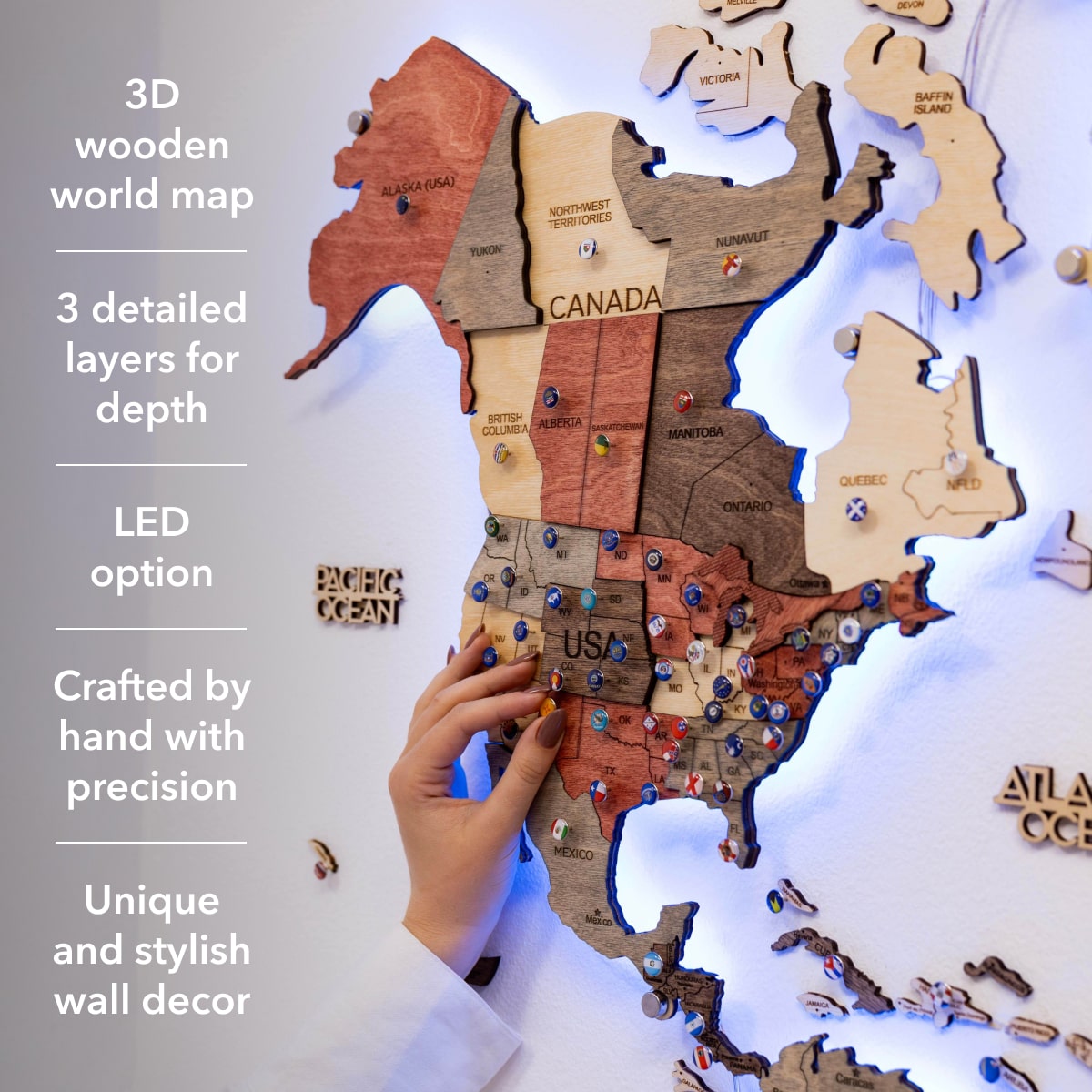 3D LED Wooden World Map 3.0 Fusion info