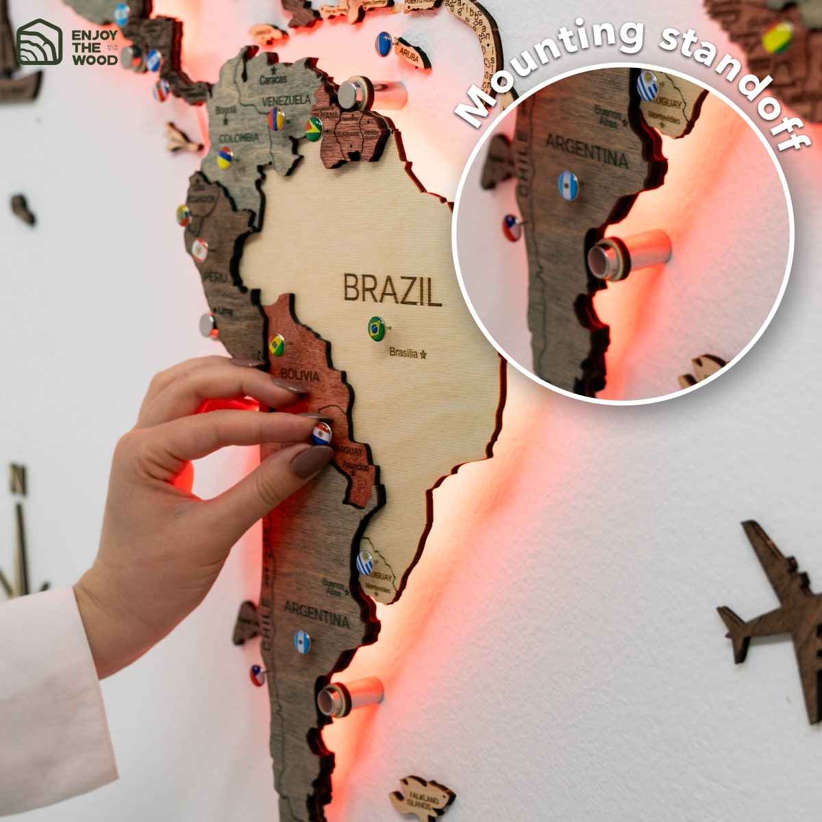 3D LED Wooden World Map 3.0 Fusion mount