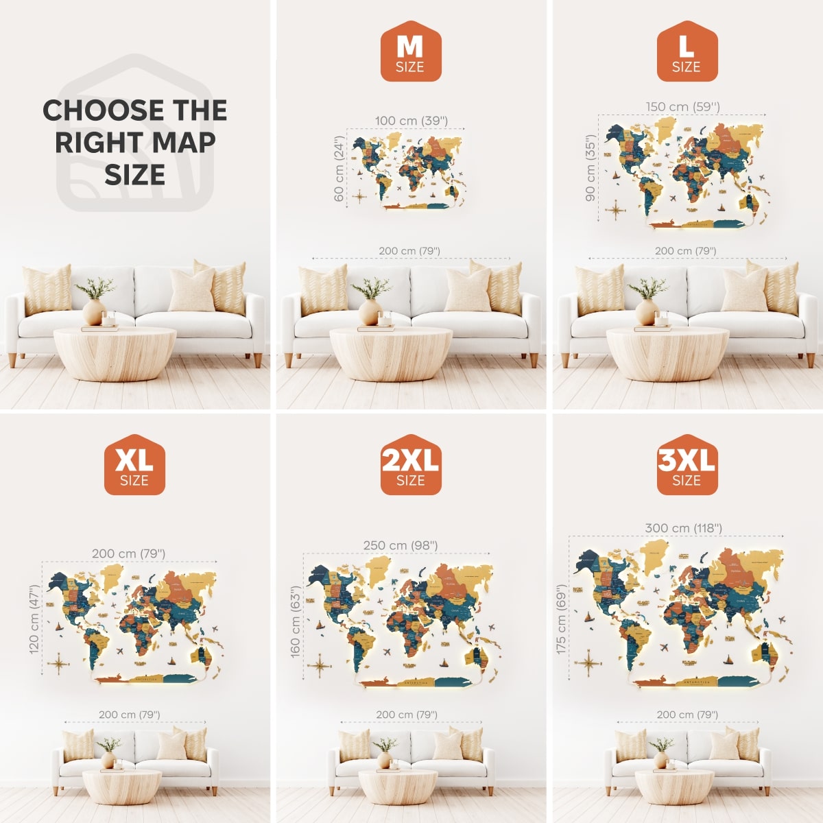 3D LED / LUMINOUS Wooden World Map 3.0 Indie size