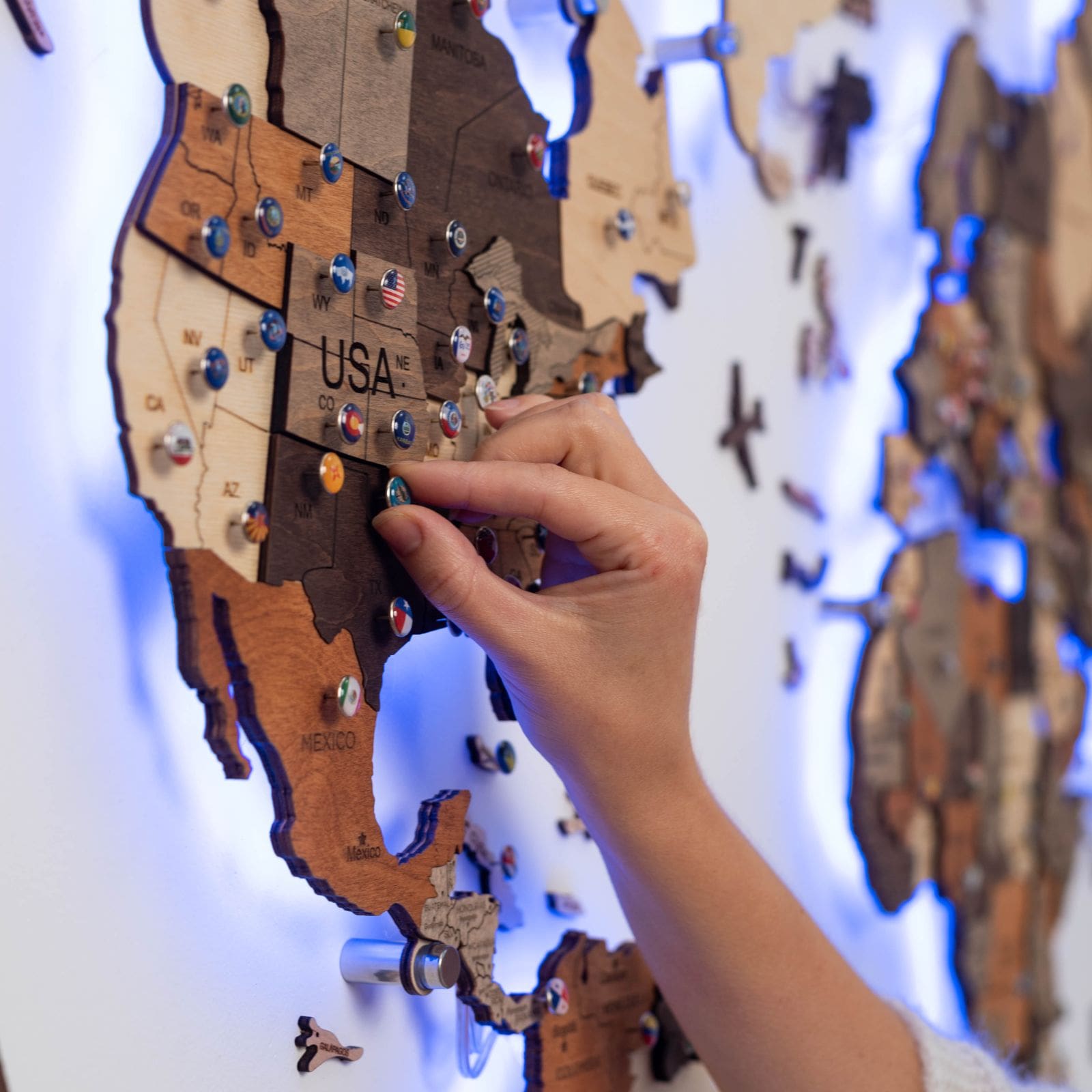 wood led world map