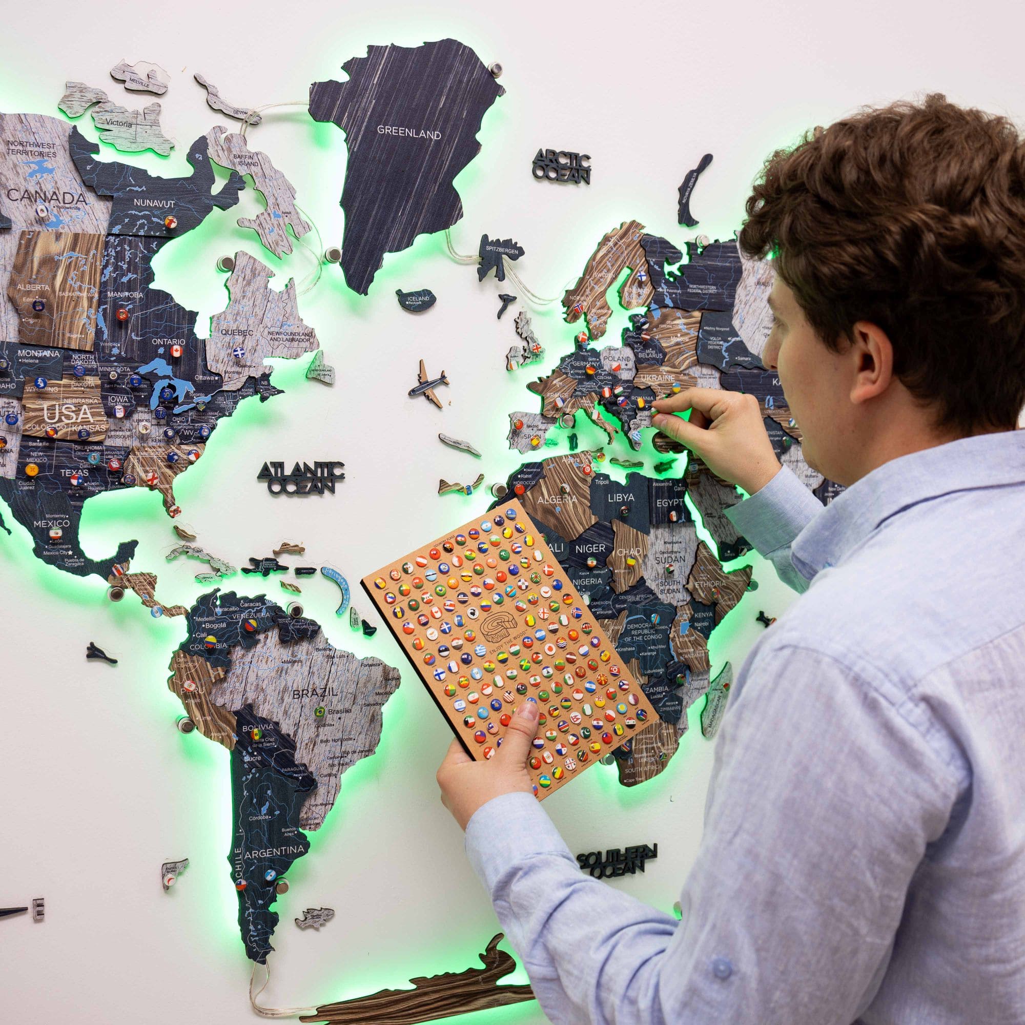 large world map wall art push pin