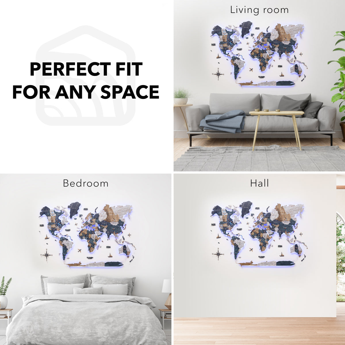 3D LUMINOUS LED Wooden World Map 3.0 Mystery fit