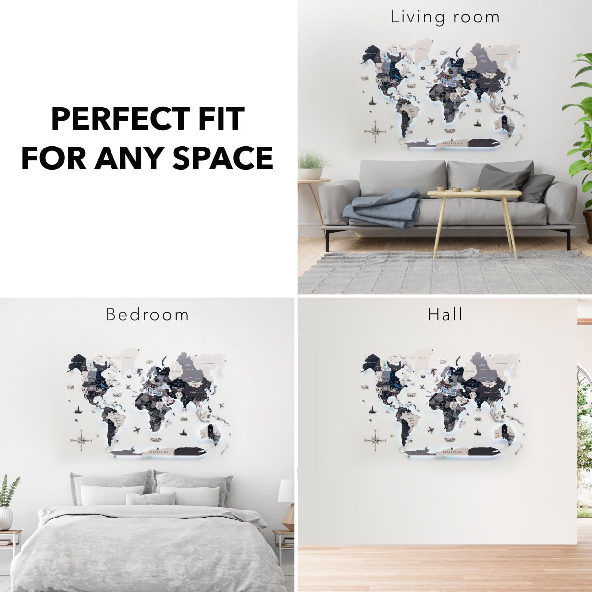 3D LED / LUMINOUS Wooden World Map 3.0 Nordik fit