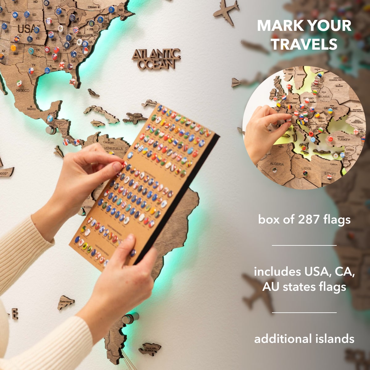 world map with countries pin board