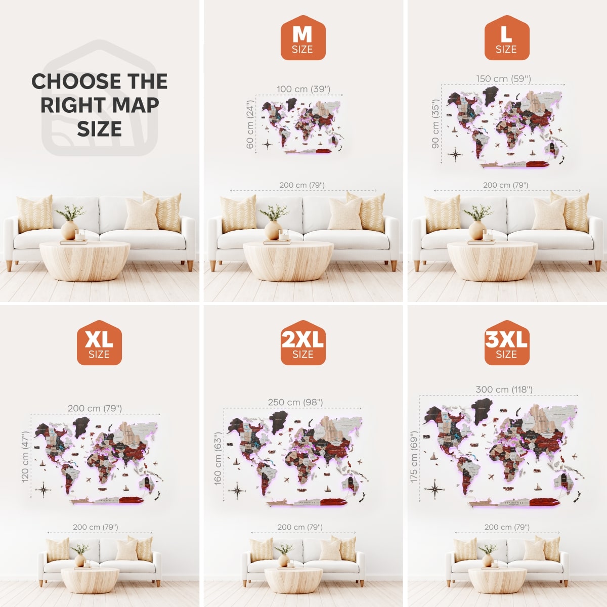 3D LED / LUMINOUS Wooden World Map 3.0 Urban size
