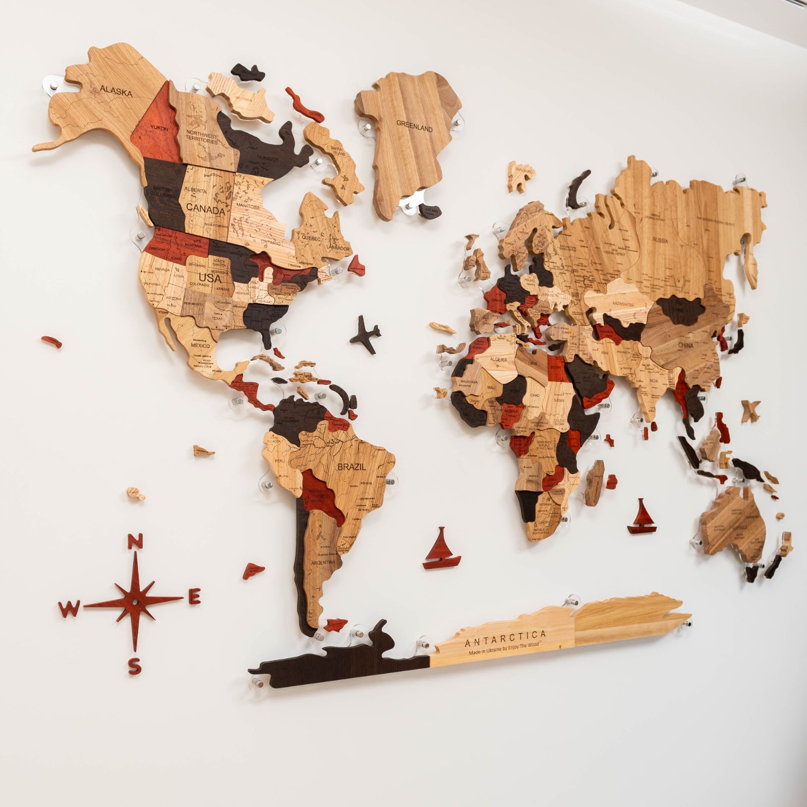 solid wood world map