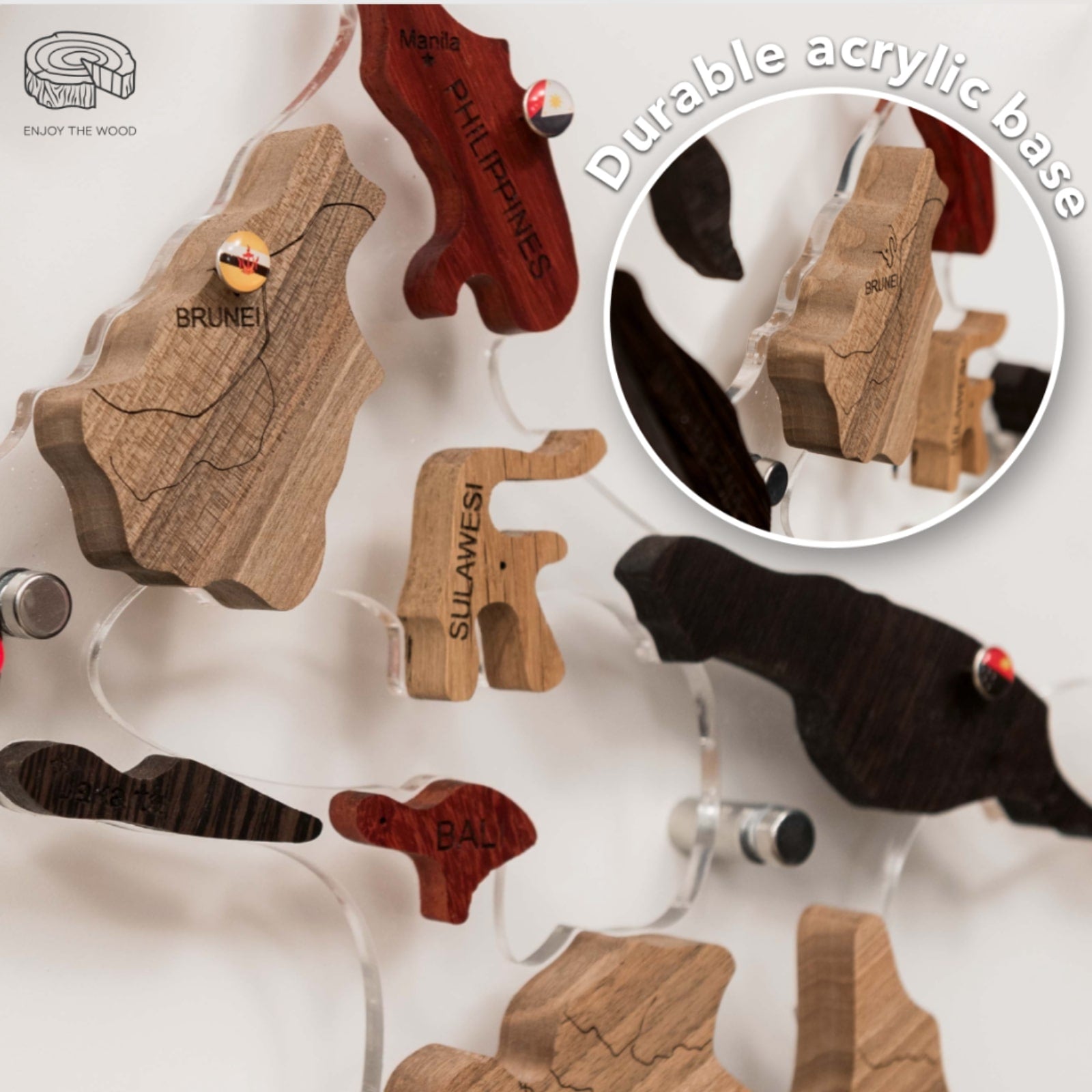 3D Solid Wooden World Map base