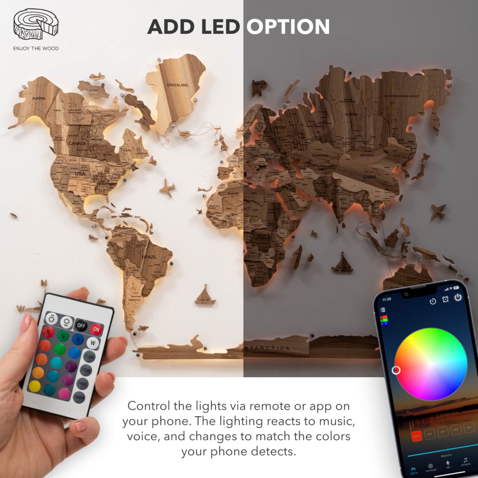 3D Solid Wooden World Map - Walnut app