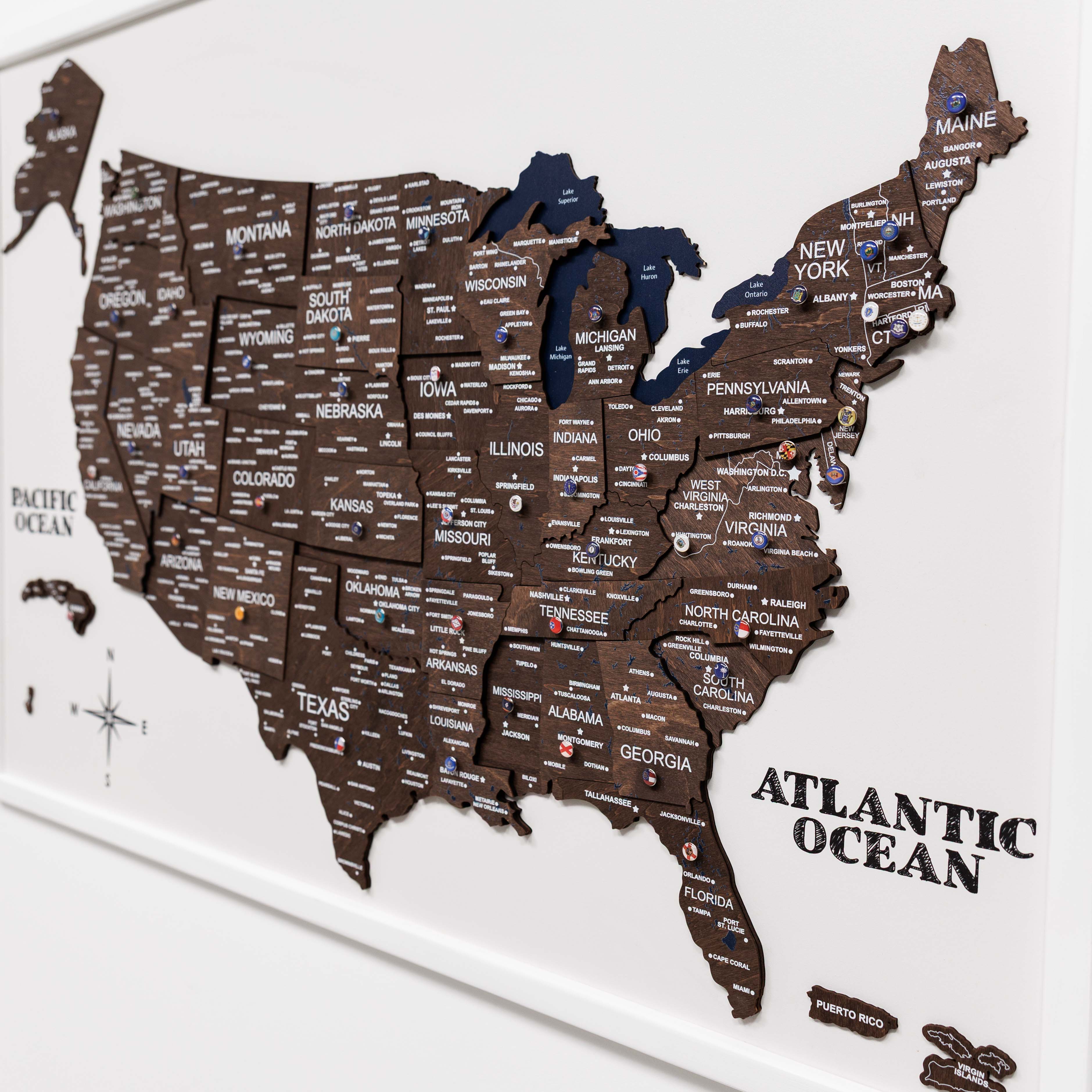 wooden travel wall decor map