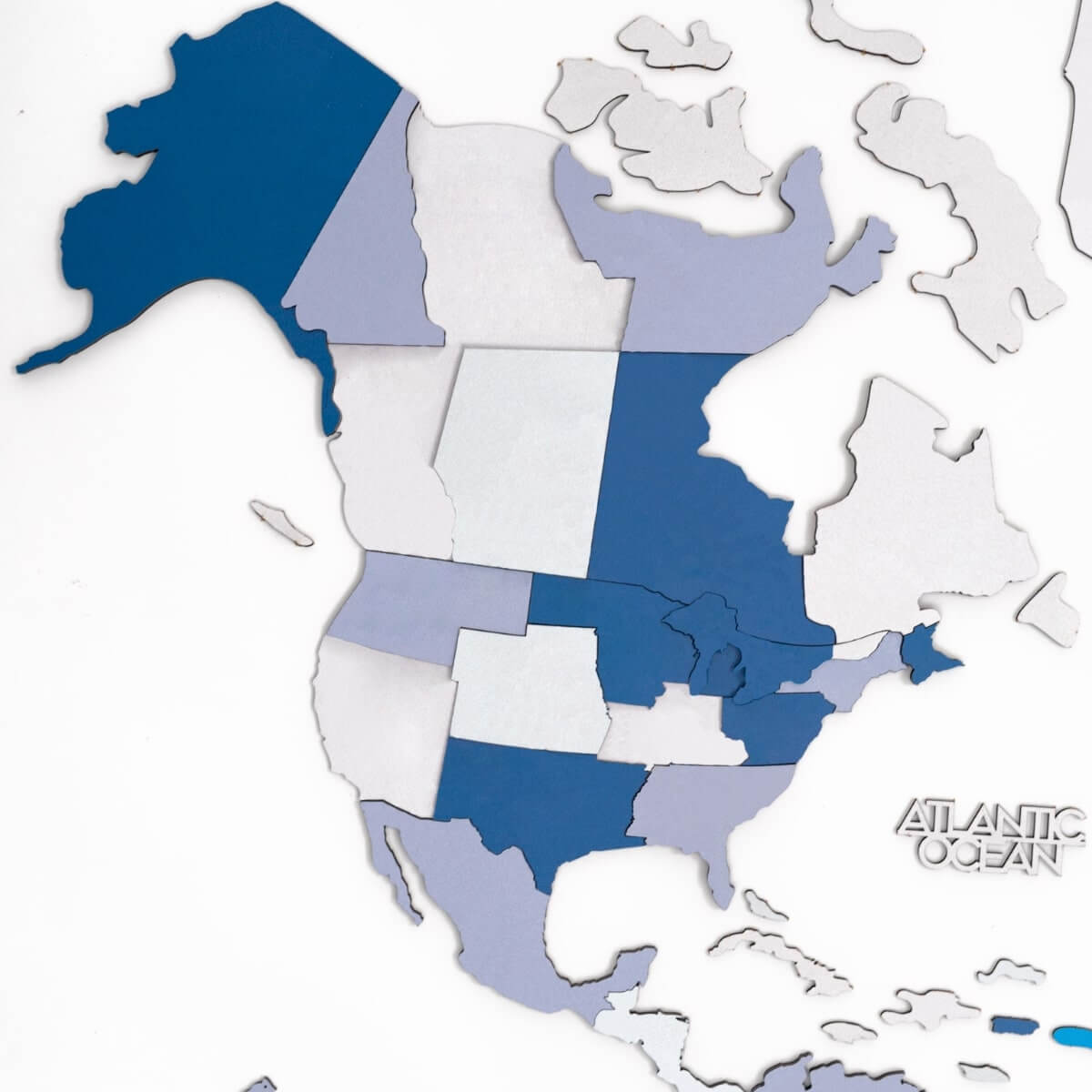 world map colored in blue and white