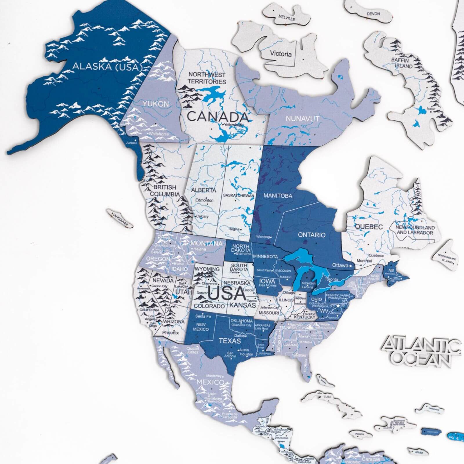 3D Wooden World Map Aqua by Enjoy The Wood