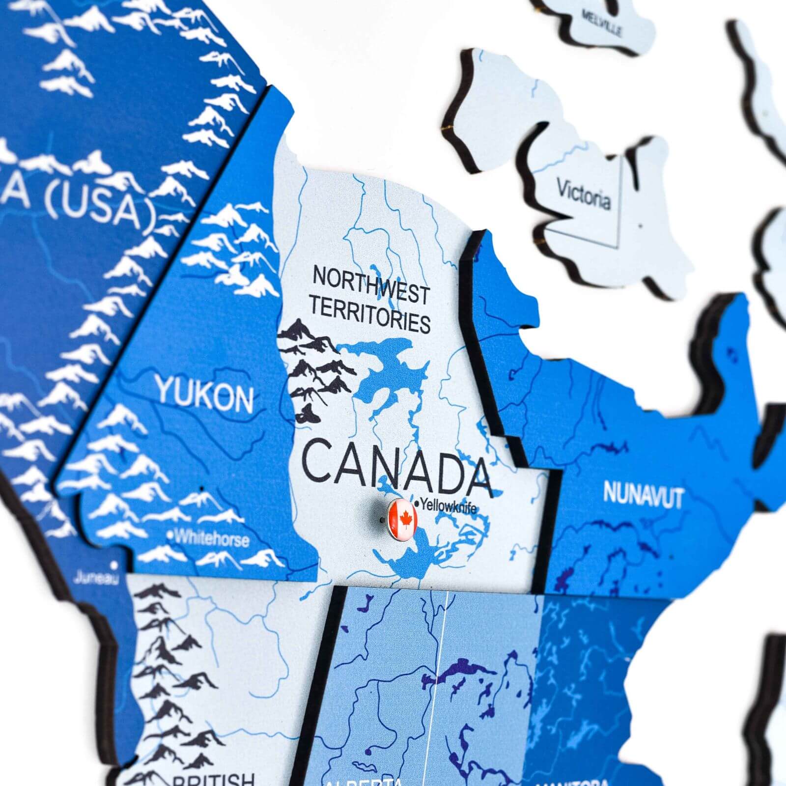 wooden world map canada