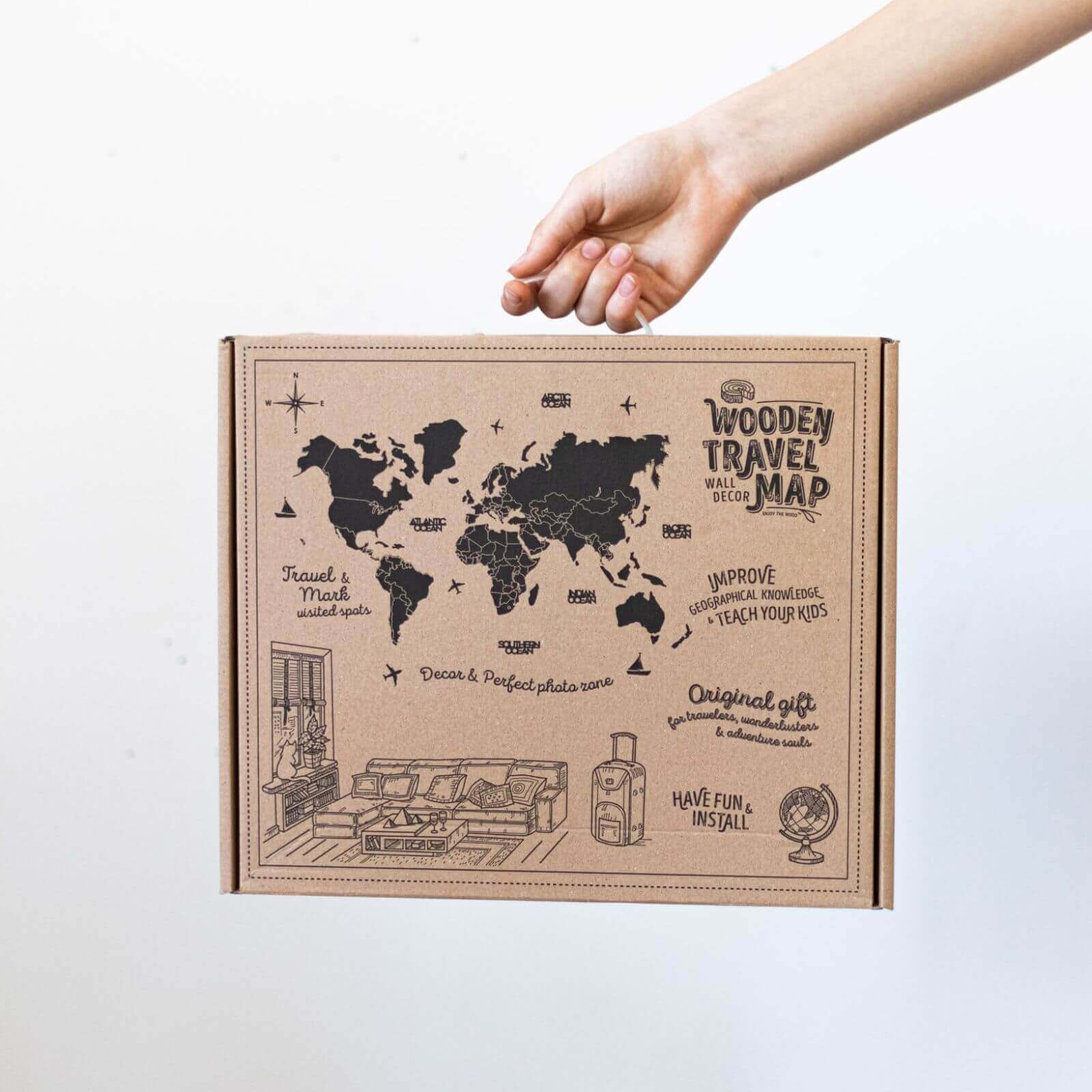 3D Wooden World Map Dream box
