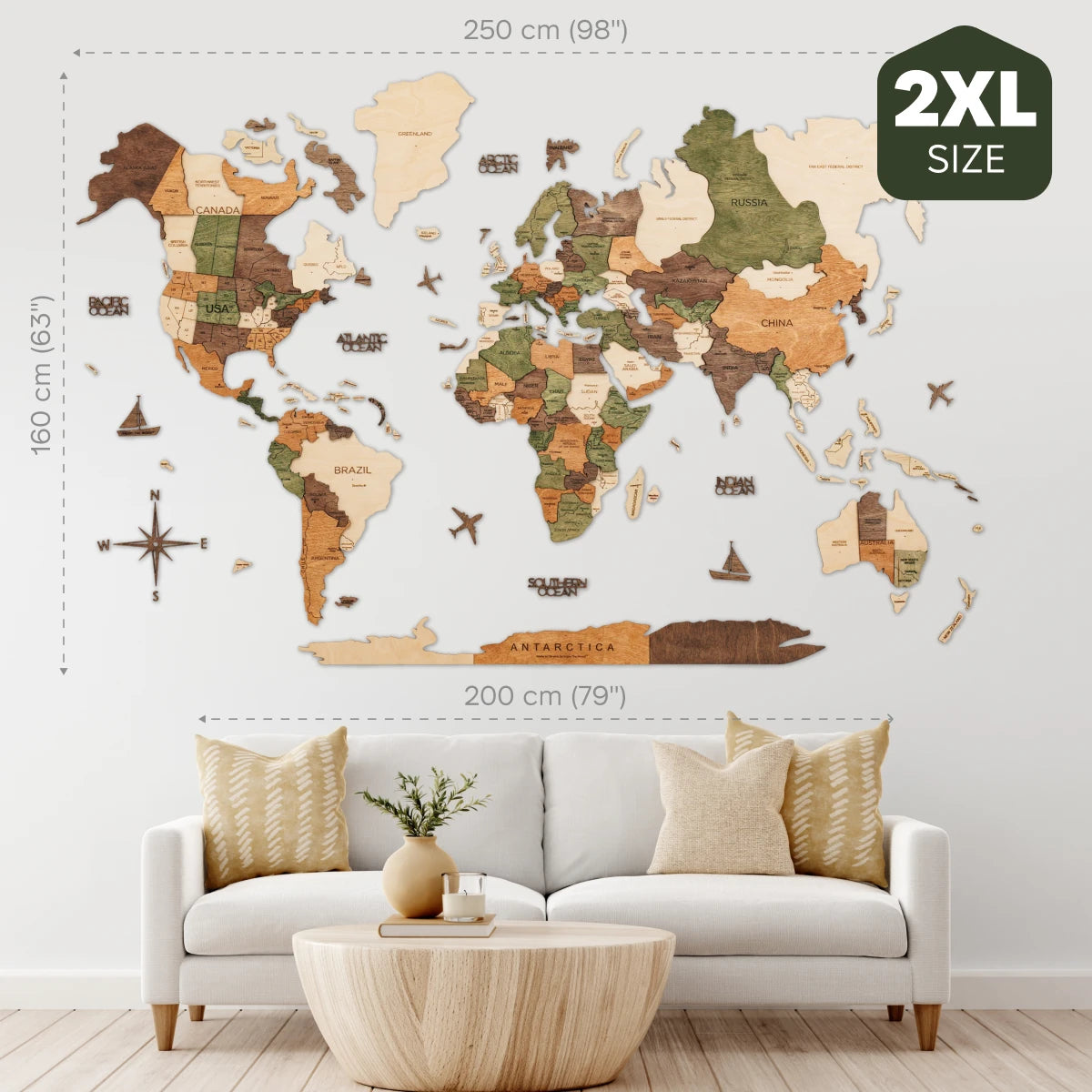 3D Wooden World Map Nature