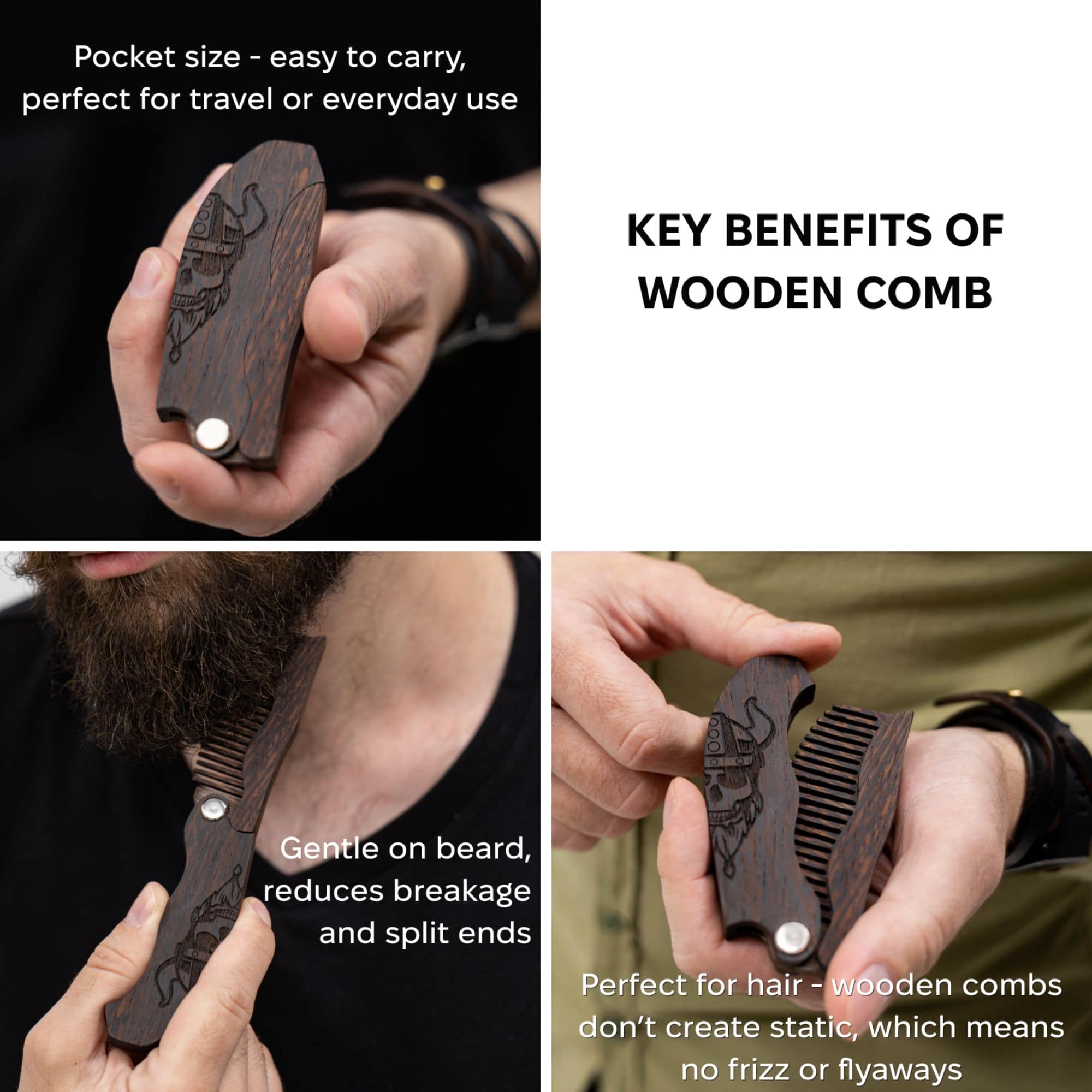 wooden beard comb with handle