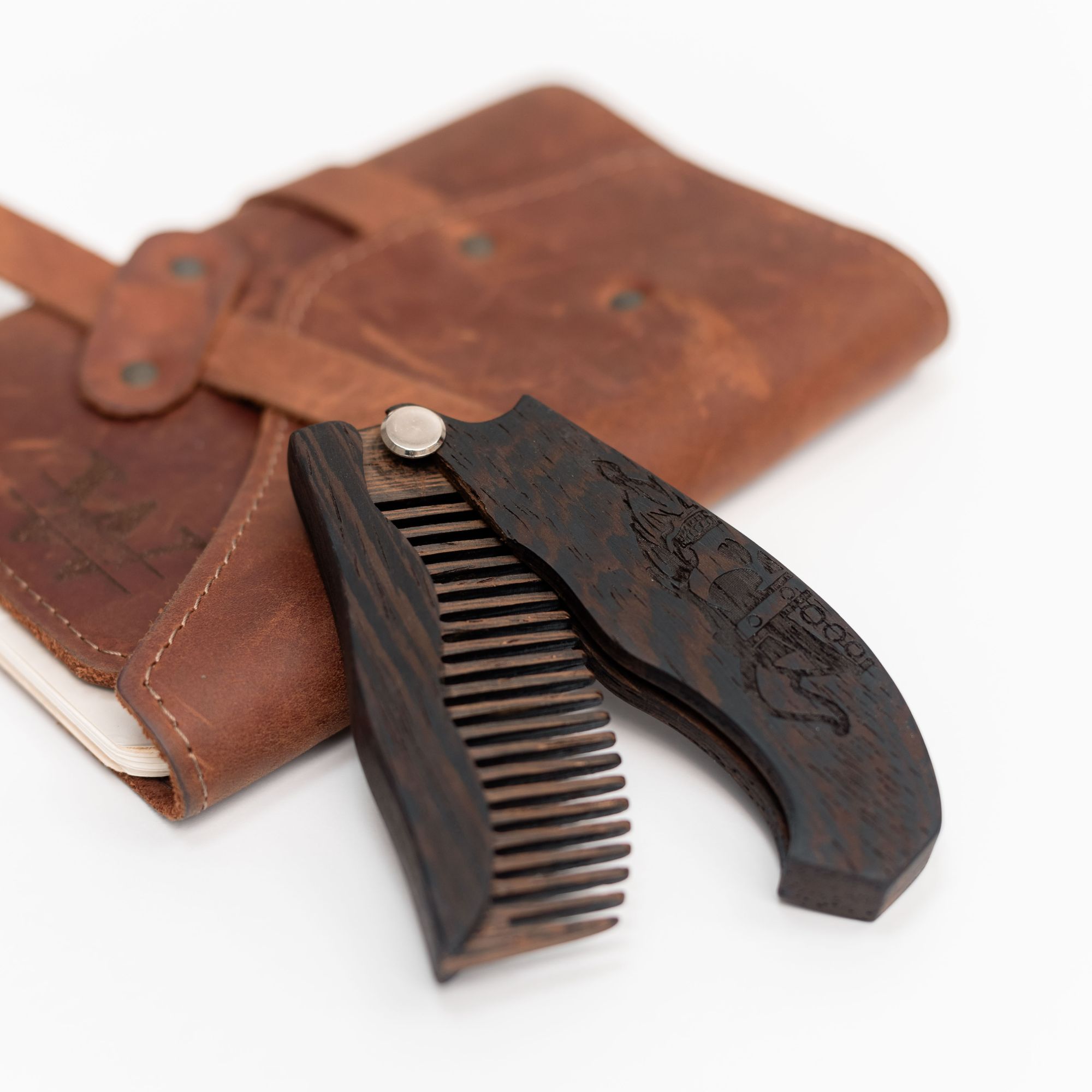 wooden beard comb with handle