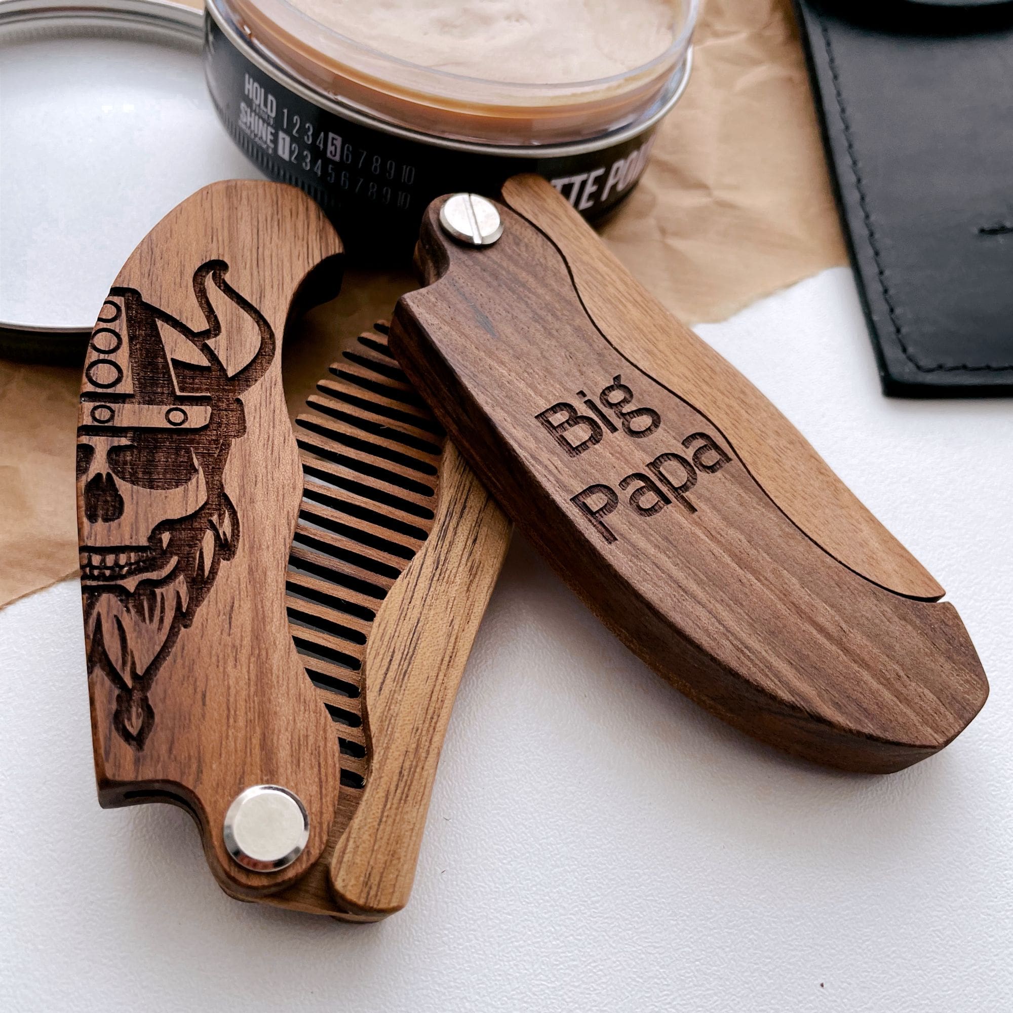wooden beard comb with handle