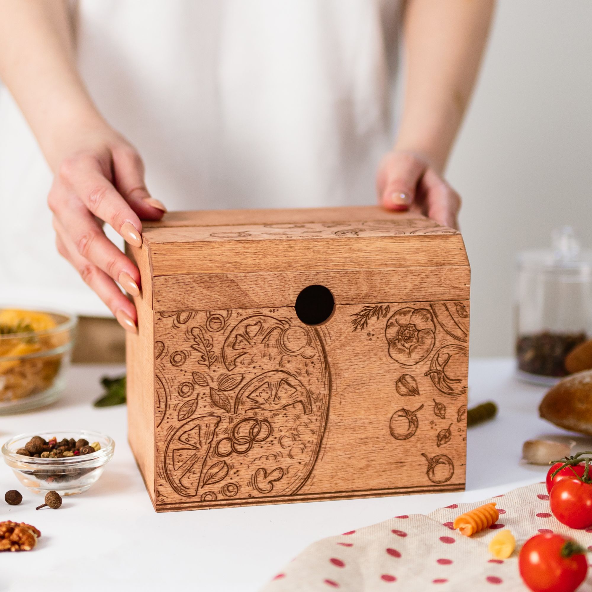 Custom engraved recipe box made of natural wood