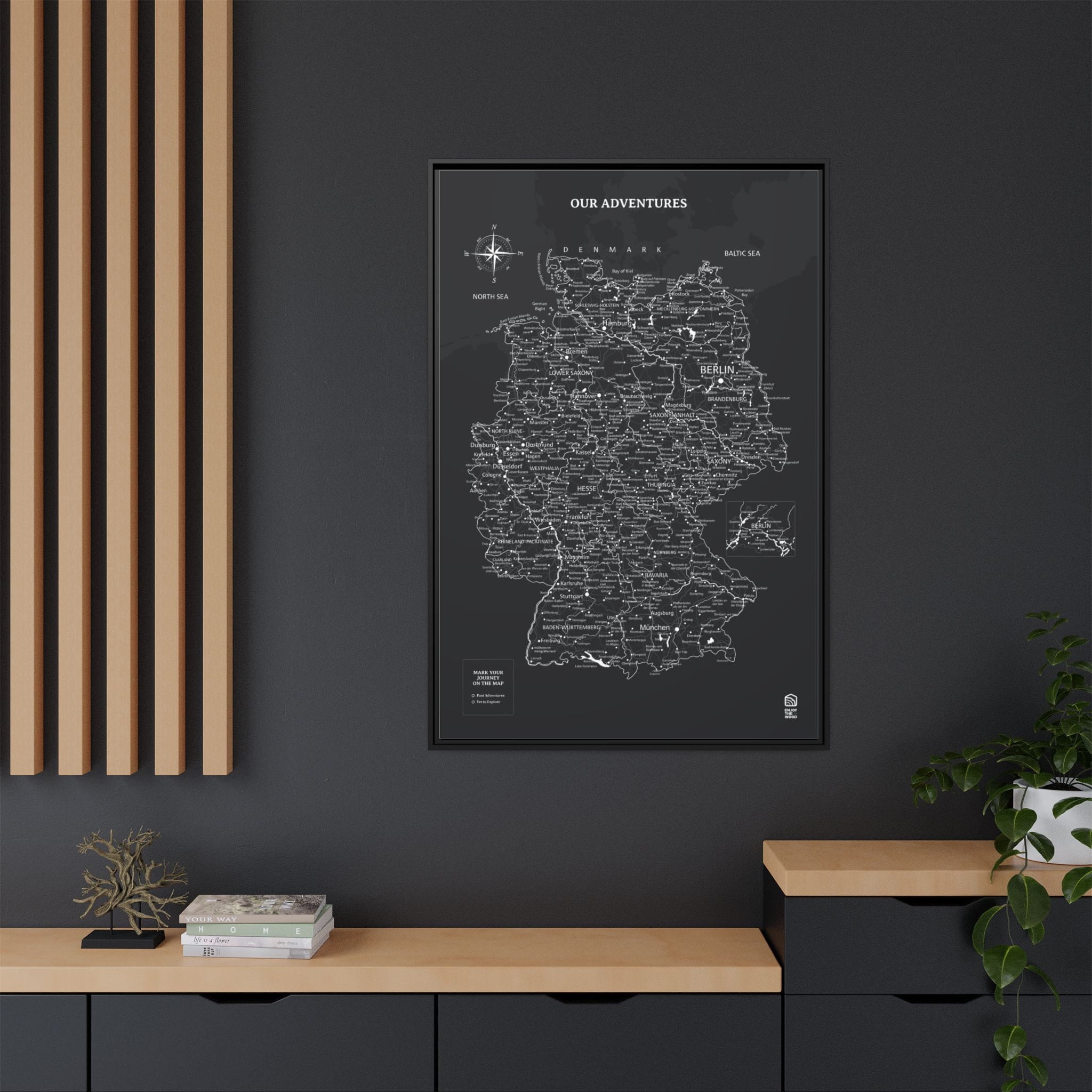 Wooden Canvas Germany Map - Black by Enjoy The Wood