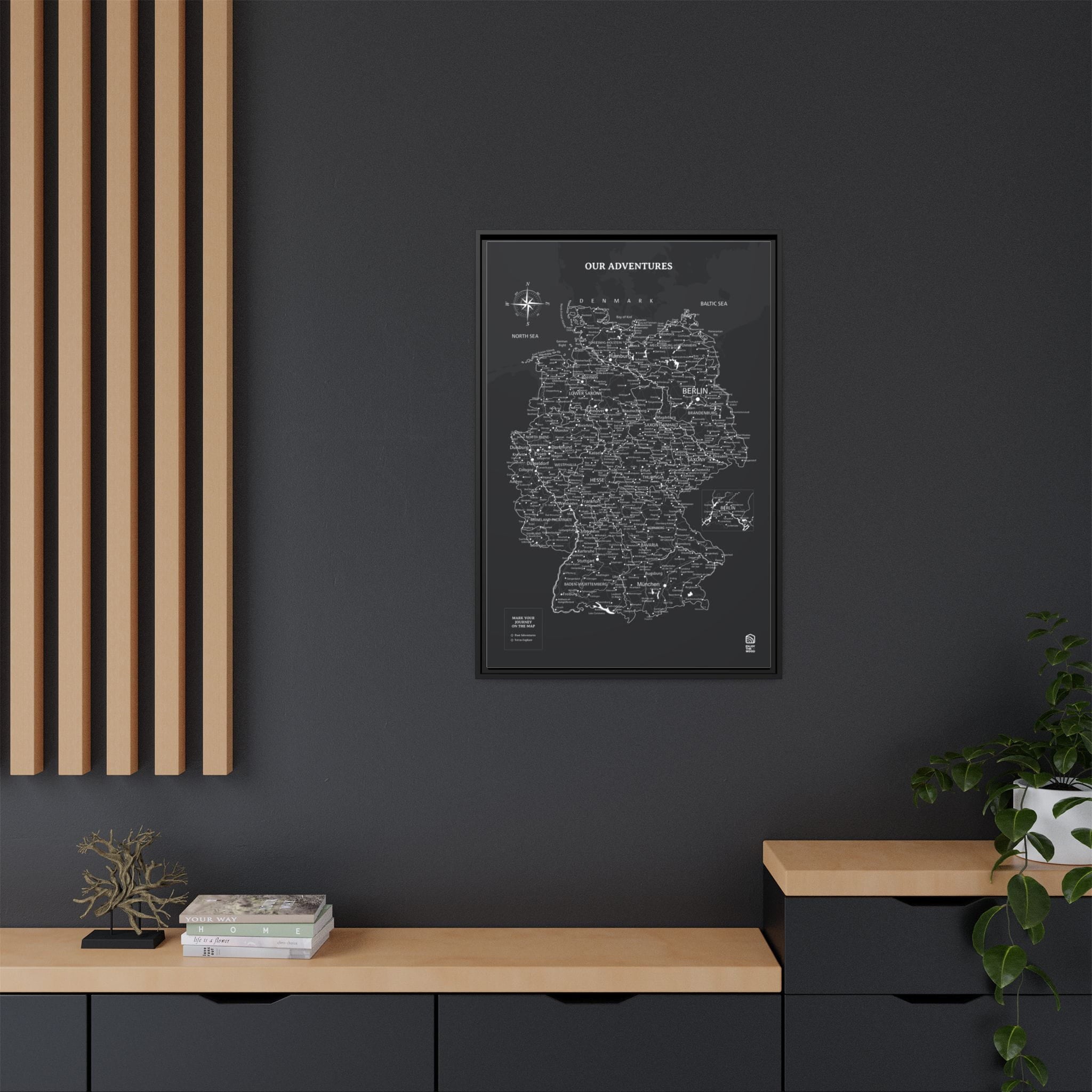 Wooden Canvas Germany Map - Black by Enjoy The Wood