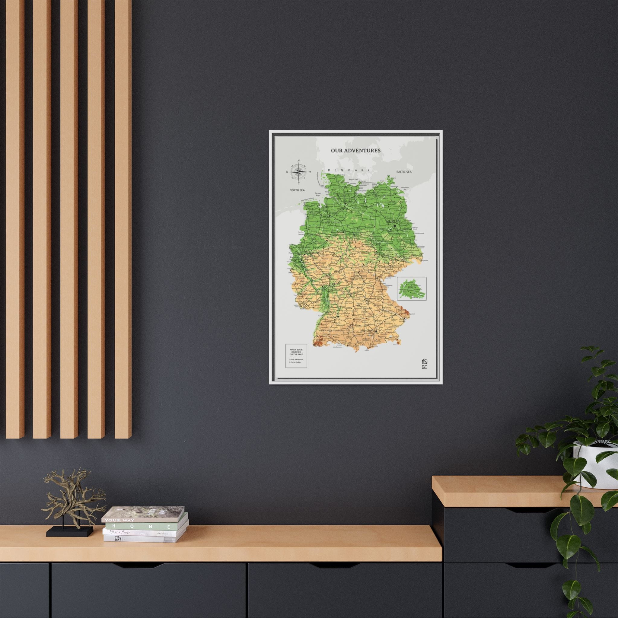 Wooden Canvas Germany Map - Physical by Enjoy The Wood