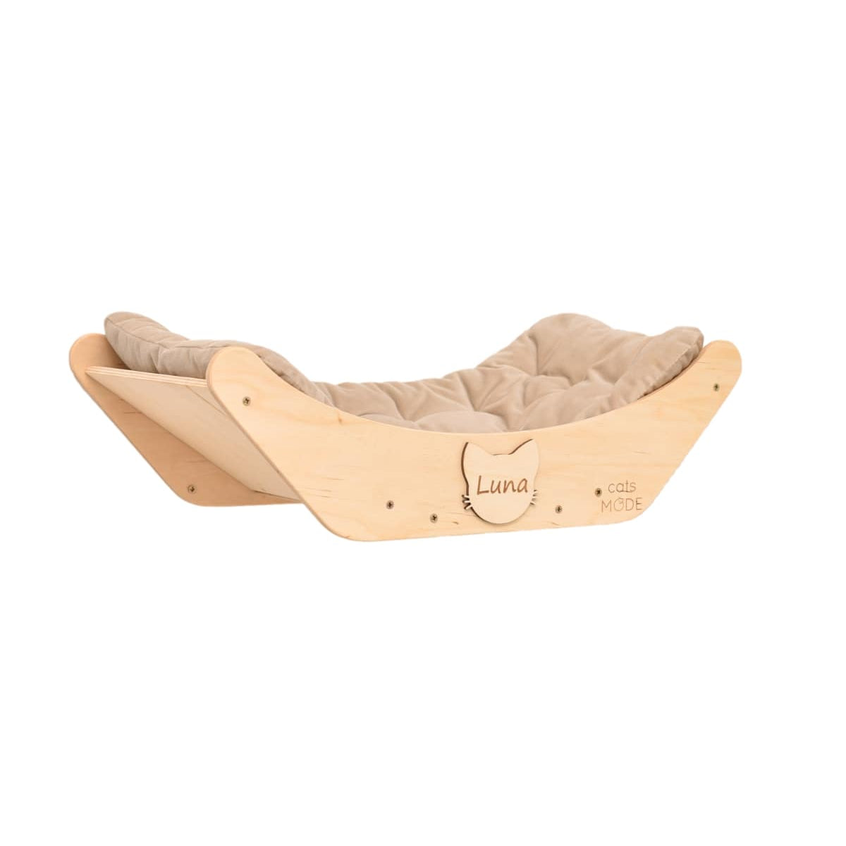 cat bed on wall light wood