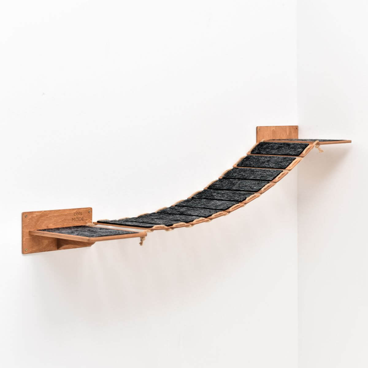 cat wall rope bridge covered with black felt for additional coziness