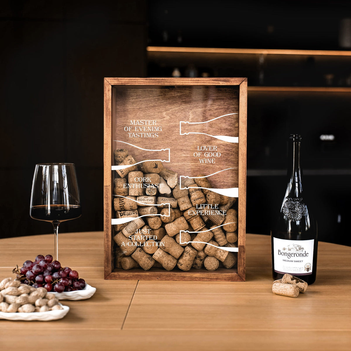 Caja expositora de corcho de pino para vino – Escala para colección de vinos
