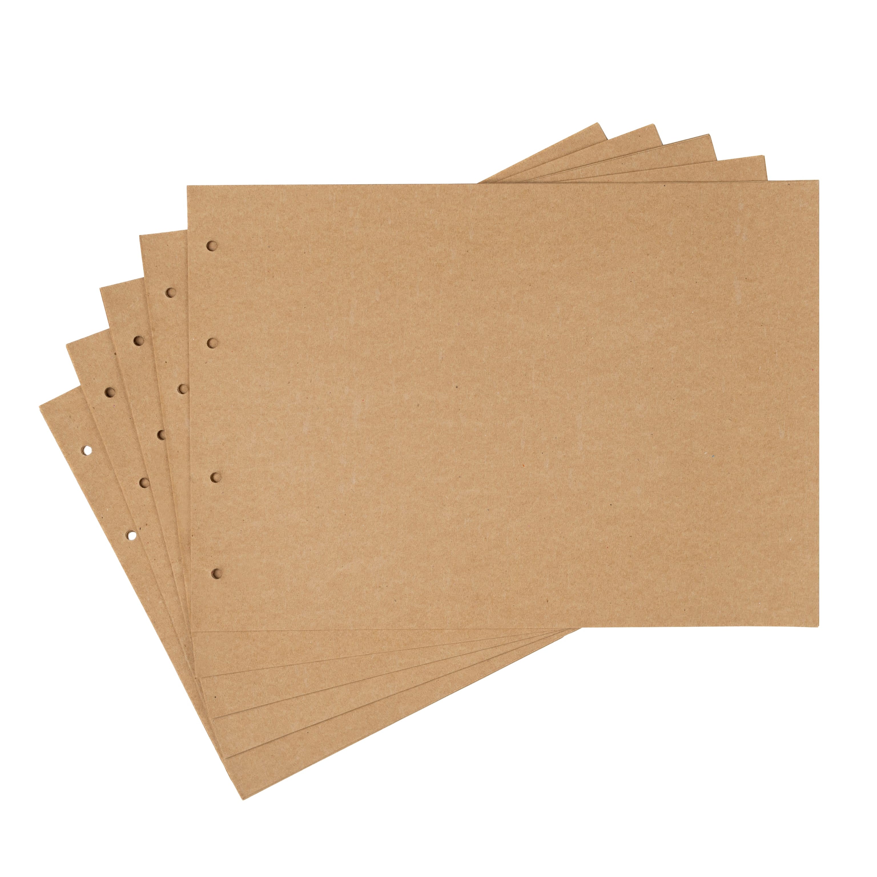 Set of brown paper sheets with holes on a white background