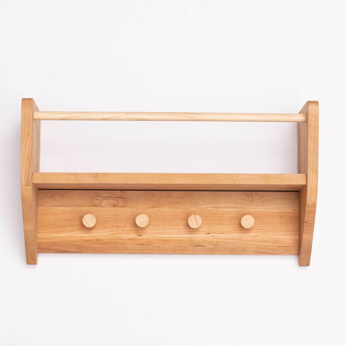 woody shelf with hooks