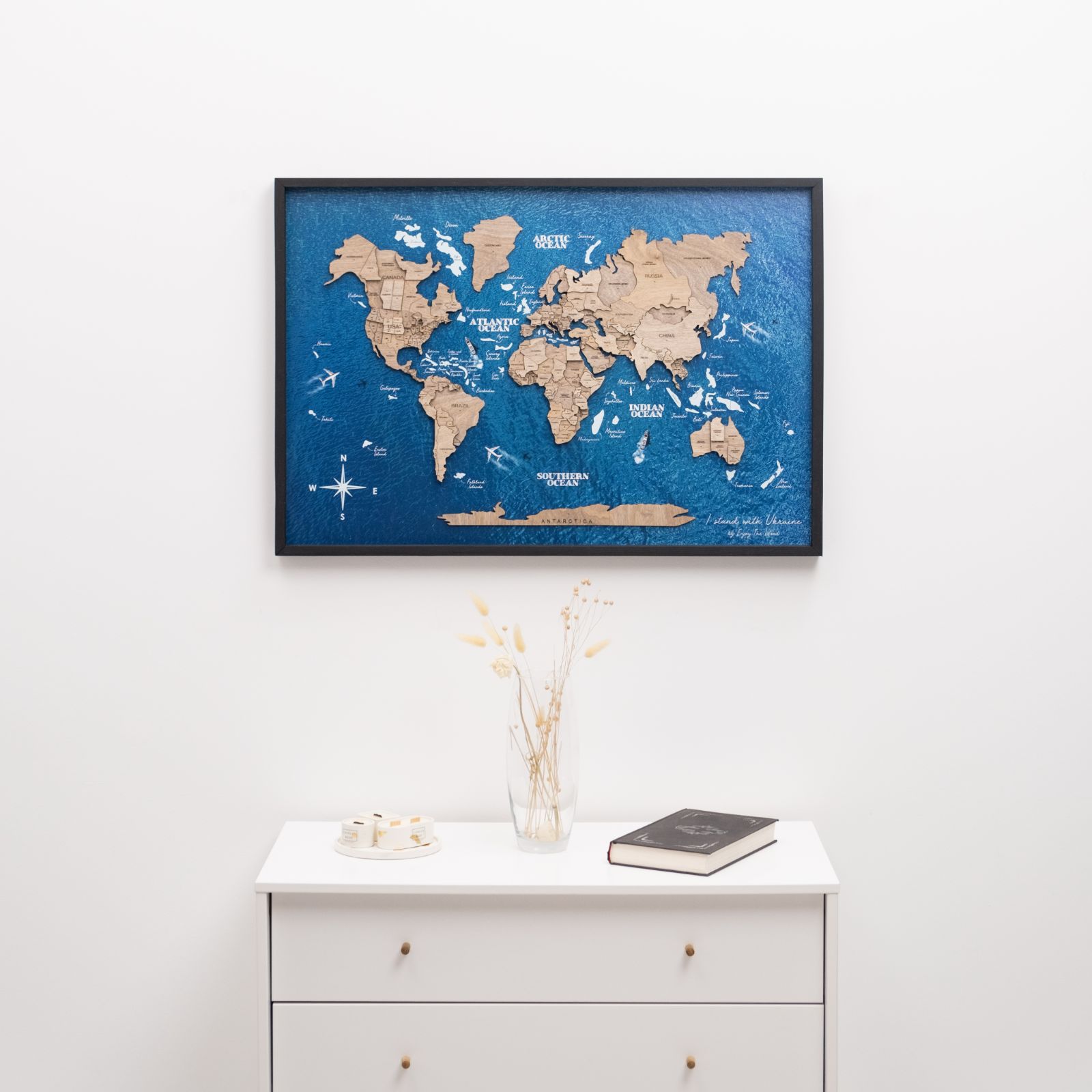 3D Wooden Panel World Map Terra