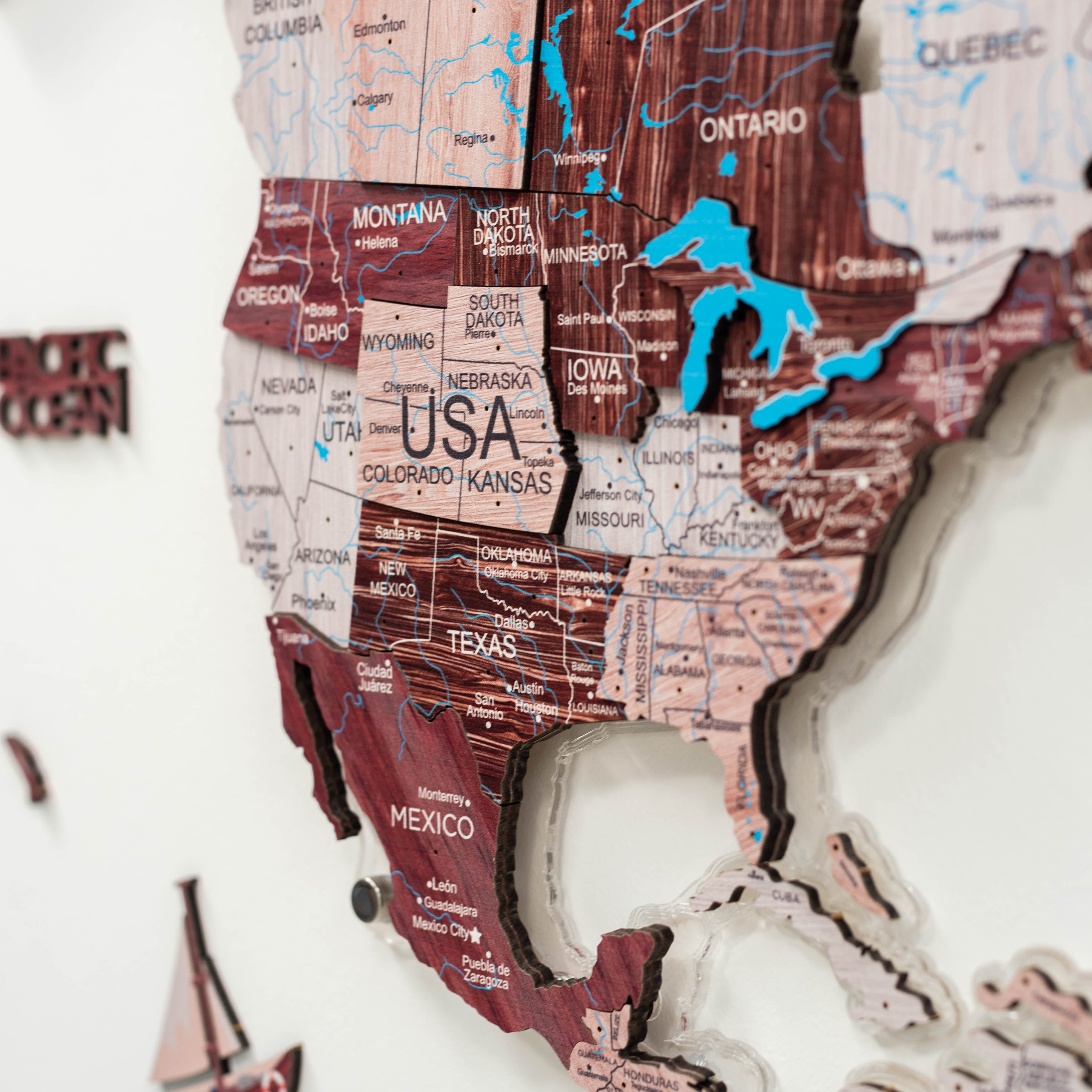 3D LUMINOUS LED Wooden World Map 2.0 Cappuccino